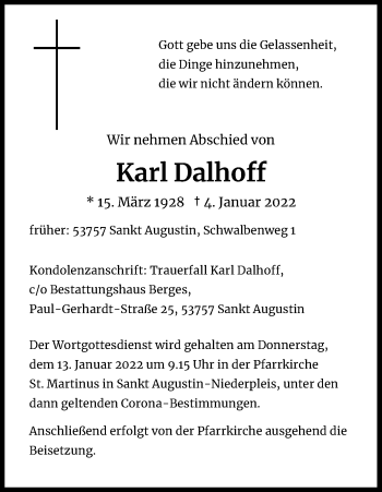 Anzeige von Karl Dalhoff von Kölner Stadt-Anzeiger / Kölnische Rundschau / Express