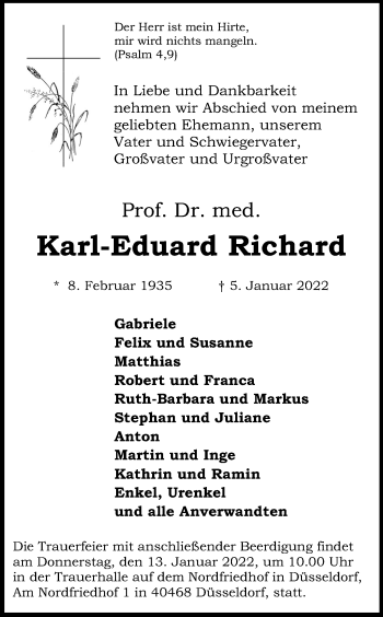 Anzeige von Karl-Eduard Richard von Kölner Stadt-Anzeiger / Kölnische Rundschau / Express