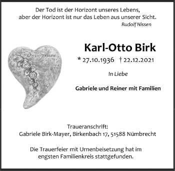 Anzeige von Karl-Otto Birk von  Anzeigen Echo 