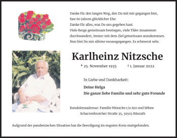 Anzeige von Karlheinz Nitzsche von Kölner Stadt-Anzeiger / Kölnische Rundschau / Express