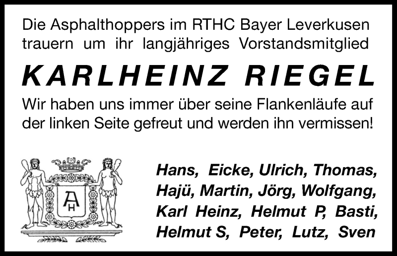 Traueranzeige für Karlheinz Riegel vom 22.01.2022 aus Kölner Stadt-Anzeiger / Kölnische Rundschau / Express