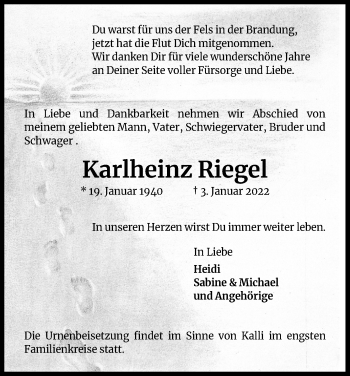 Anzeige von Karlheinz Riegel von Kölner Stadt-Anzeiger / Kölnische Rundschau / Express