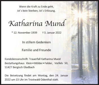 Anzeige von Katharina Mund von Kölner Stadt-Anzeiger / Kölnische Rundschau / Express