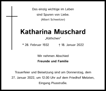 Anzeige von Katharina Muschard von Kölner Stadt-Anzeiger / Kölnische Rundschau / Express
