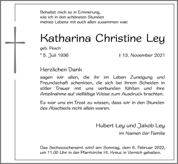 Anzeige von Katharina Christine Ley von Kölner Stadt-Anzeiger / Kölnische Rundschau / Express