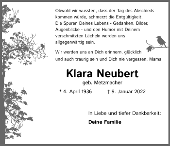 Anzeige von Klara Neubert von Kölner Stadt-Anzeiger / Kölnische Rundschau / Express