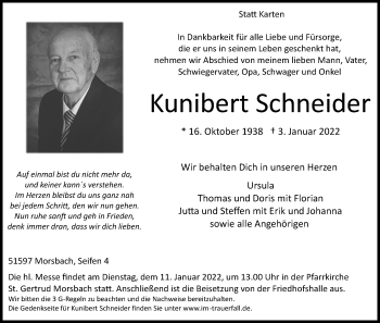 Anzeige von Kunibert Schneider von Kölner Stadt-Anzeiger / Kölnische Rundschau / Express