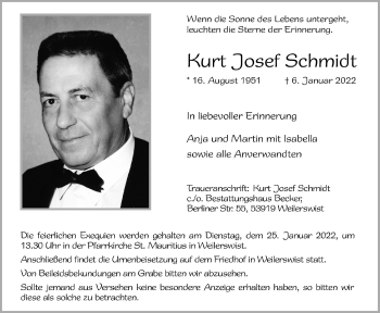 Anzeige von Kurt Josef Schmidt von  Blickpunkt Euskirchen 