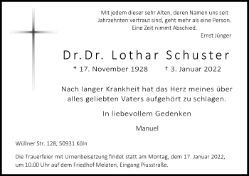 Anzeige von Lothar Schuster von Kölner Stadt-Anzeiger / Kölnische Rundschau / Express