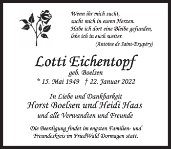 Anzeige von Lotti Eichentopf von  Wochenende 