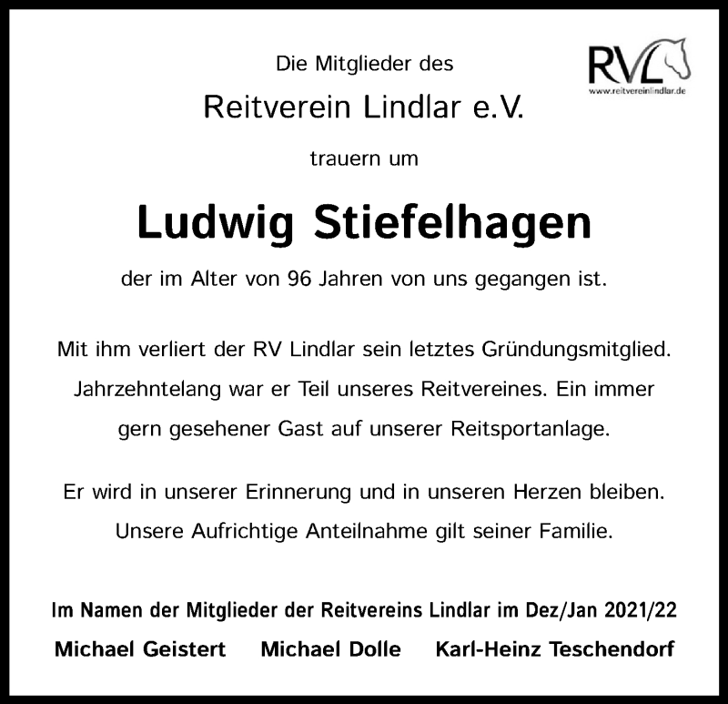  Traueranzeige für Ludwig Stiefelhagen vom 19.01.2022 aus Kölner Stadt-Anzeiger / Kölnische Rundschau / Express