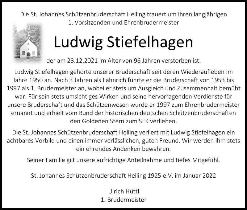  Traueranzeige für Ludwig Stiefelhagen vom 08.01.2022 aus Kölner Stadt-Anzeiger / Kölnische Rundschau / Express