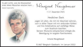 Anzeige von Manfred Neugebauer von Kölner Stadt-Anzeiger / Kölnische Rundschau / Express