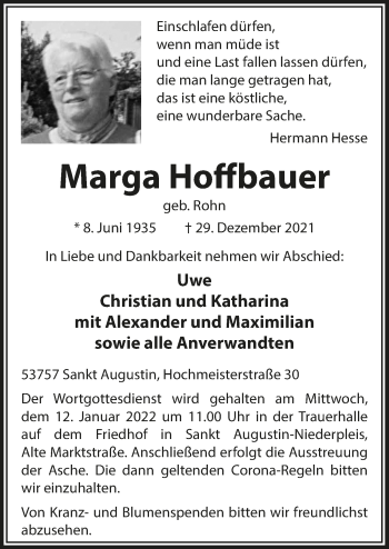 Anzeige von Marga Hoffbauer von  Extra Blatt 