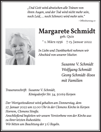 Anzeige von Margarete Schmidt von  Werbepost 