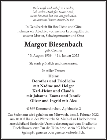 Anzeige von Margot Biesenbach von  Werbepost 
