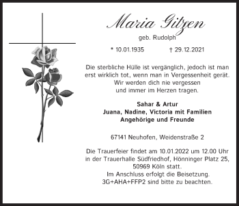 Anzeige von Maria Gitzen von Kölner Stadt-Anzeiger / Kölnische Rundschau / Express