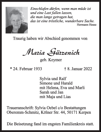 Anzeige von Maria Gürzenich von  Werbepost 