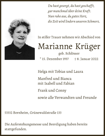 Anzeige von Marianne Krüger von  Schaufenster/Blickpunkt 