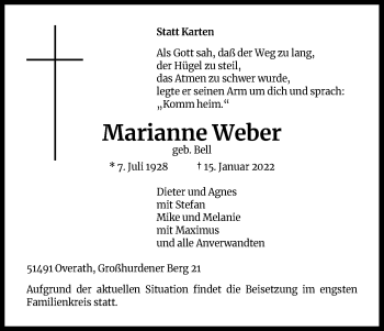 Anzeige von Marianne Weber von Kölner Stadt-Anzeiger / Kölnische Rundschau / Express