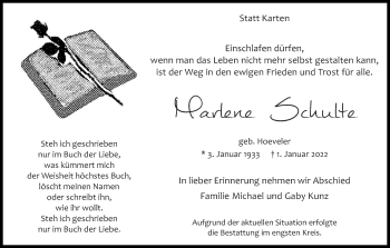 Anzeige von Marlene Schulte von Kölner Stadt-Anzeiger / Kölnische Rundschau / Express