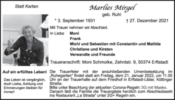 Anzeige von Marlies Mirgel von  Werbepost 