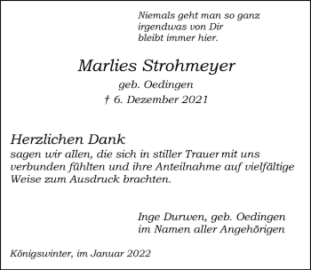 Anzeige von Marlies Strohmeyer von  Extra Blatt 