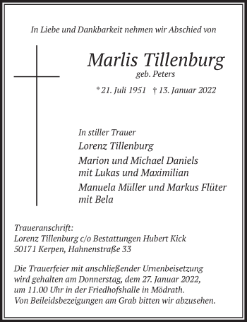 Anzeige von Marlis Tillenburg von  Werbepost 