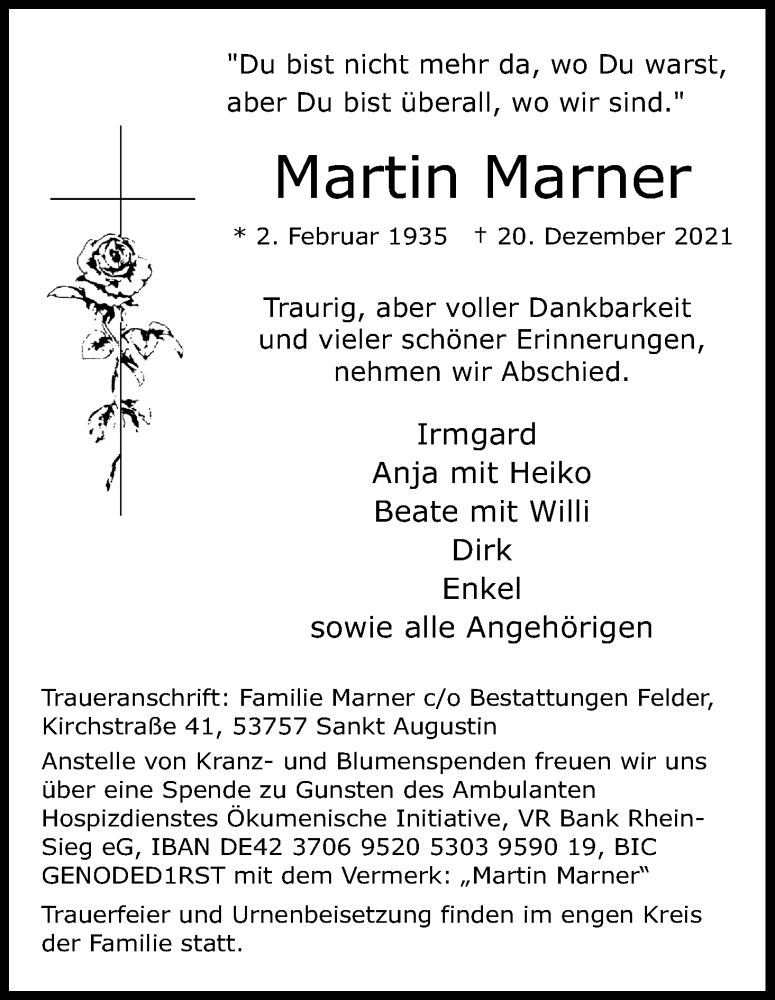  Traueranzeige für Martin Marner vom 08.01.2022 aus Kölner Stadt-Anzeiger / Kölnische Rundschau / Express