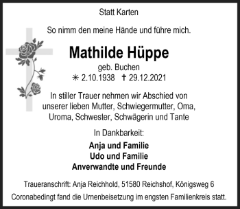 Anzeige von Mathilde Hüppe von  Lokalanzeiger 