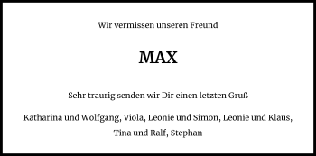 Anzeige von Max  von Kölner Stadt-Anzeiger / Kölnische Rundschau / Express
