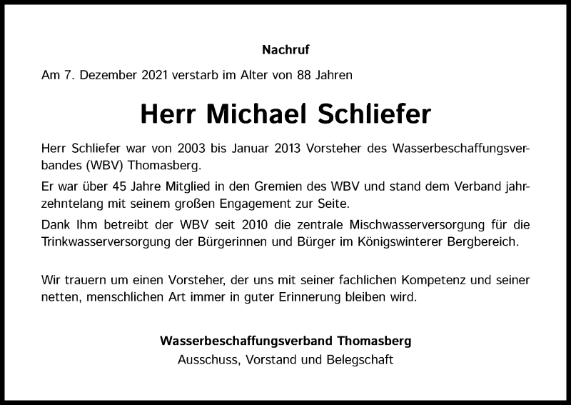  Traueranzeige für Michael Schliefer vom 15.01.2022 aus Kölner Stadt-Anzeiger / Kölnische Rundschau / Express