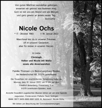 Anzeige von Nicole Ochs von Kölner Stadt-Anzeiger / Kölnische Rundschau / Express