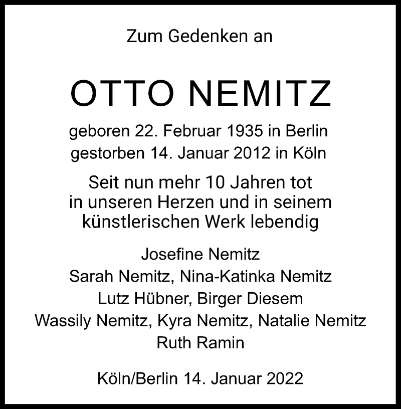  Traueranzeige für Otto Nemitz vom 18.07.2023 aus Kölner Stadt-Anzeiger / Kölnische Rundschau / Express