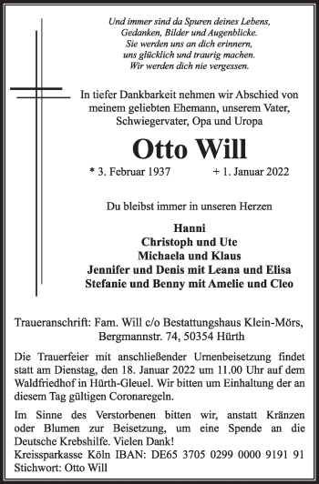 Anzeige von Otto Will von  Wochenende 