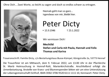 Anzeige von Peter Dicty von Kölner Stadt-Anzeiger / Kölnische Rundschau / Express
