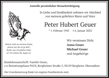 Anzeige von Peter Hubert Geuer von  Werbepost 