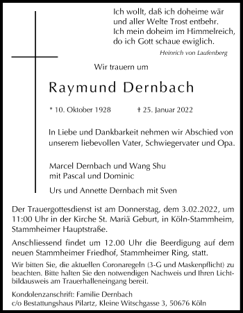 Anzeige von Raymund Dernbach von Kölner Stadt-Anzeiger / Kölnische Rundschau / Express