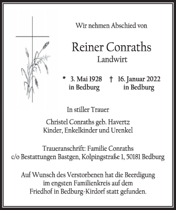 Anzeige von Reiner Conraths von  Werbepost 