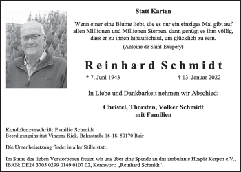 Anzeige von Reinhard Schmidt von  Werbepost 
