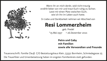 Anzeige von Resi Lommerzheim von  Schaufenster/Blickpunkt 