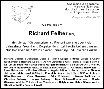 Anzeige von Richard Felber von Kölner Stadt-Anzeiger / Kölnische Rundschau / Express