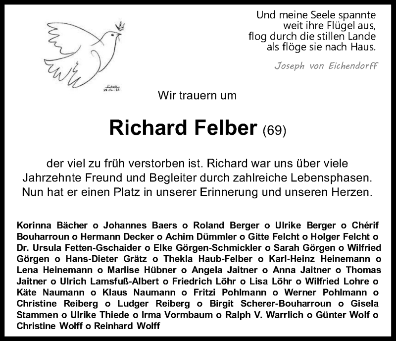  Traueranzeige für Richard Felber vom 22.01.2022 aus Kölner Stadt-Anzeiger / Kölnische Rundschau / Express