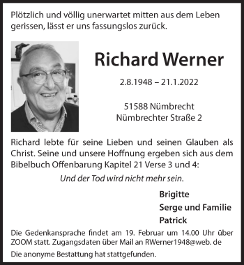 Anzeige von Richard Werner von  Lokalanzeiger 