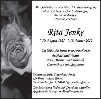 Anzeige von Rita Jenke von  Wochenende 