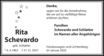 Anzeige von Rita Schevardo von  Lokalanzeiger 