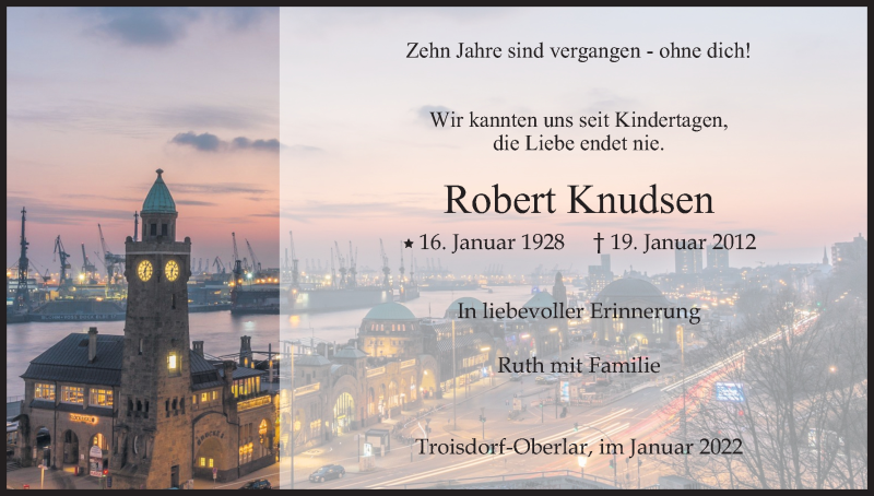  Traueranzeige für Robert Knudsen vom 15.01.2022 aus Kölner Stadt-Anzeiger / Kölnische Rundschau / Express