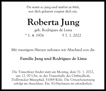 Anzeige von Roberta Jung von Kölner Stadt-Anzeiger / Kölnische Rundschau / Express