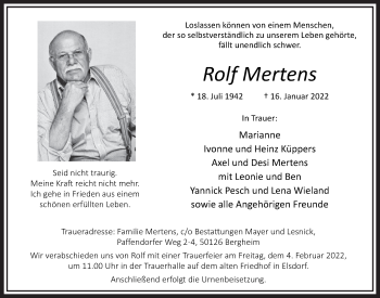 Anzeige von Rolf Mertens von  Werbepost 