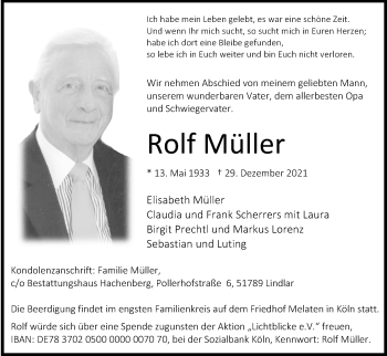 Anzeige von Rolf Müller von Kölner Stadt-Anzeiger / Kölnische Rundschau / Express